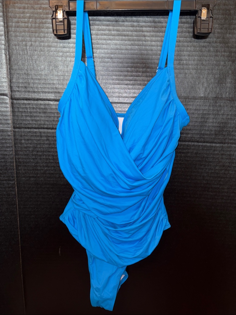 Blue One-Piece Swimsuit with Draped Front